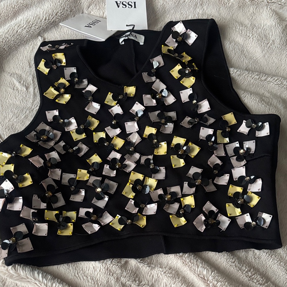 Issa London Black Crop Top with Embellishments